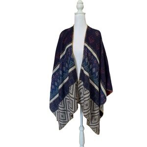 Olive Street Shawl One Size Multicolor Folk Aztec Print Open Front Bohemian‎